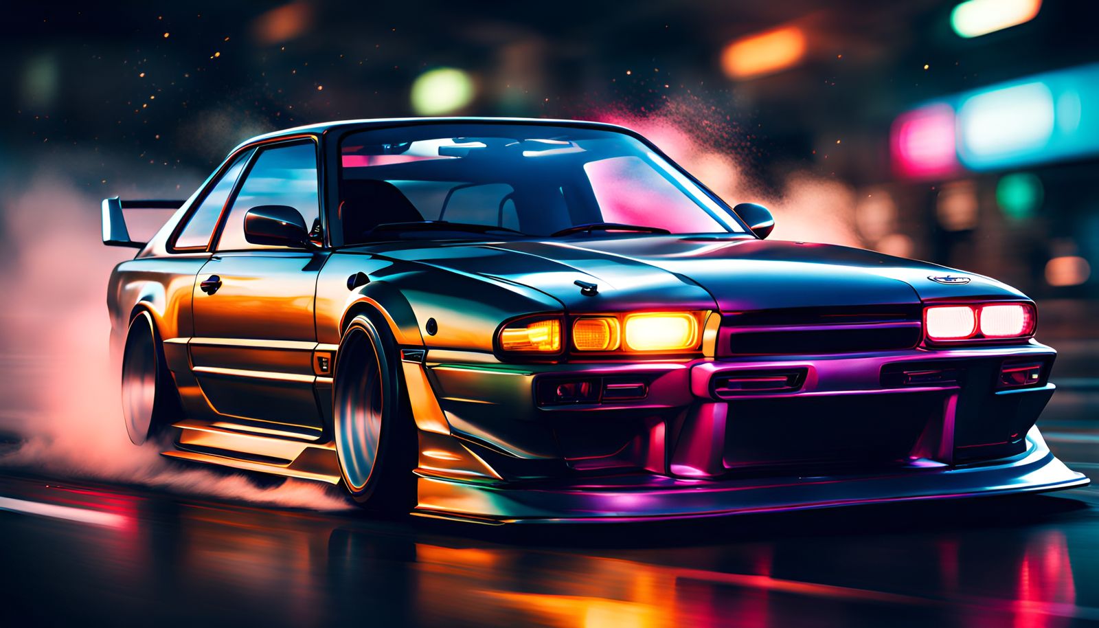 JDM Car Drifting Fast in Night City: Splash Art