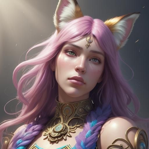 Steampunk Fox-Girl Portrait with Candy, Art Nouveau Style