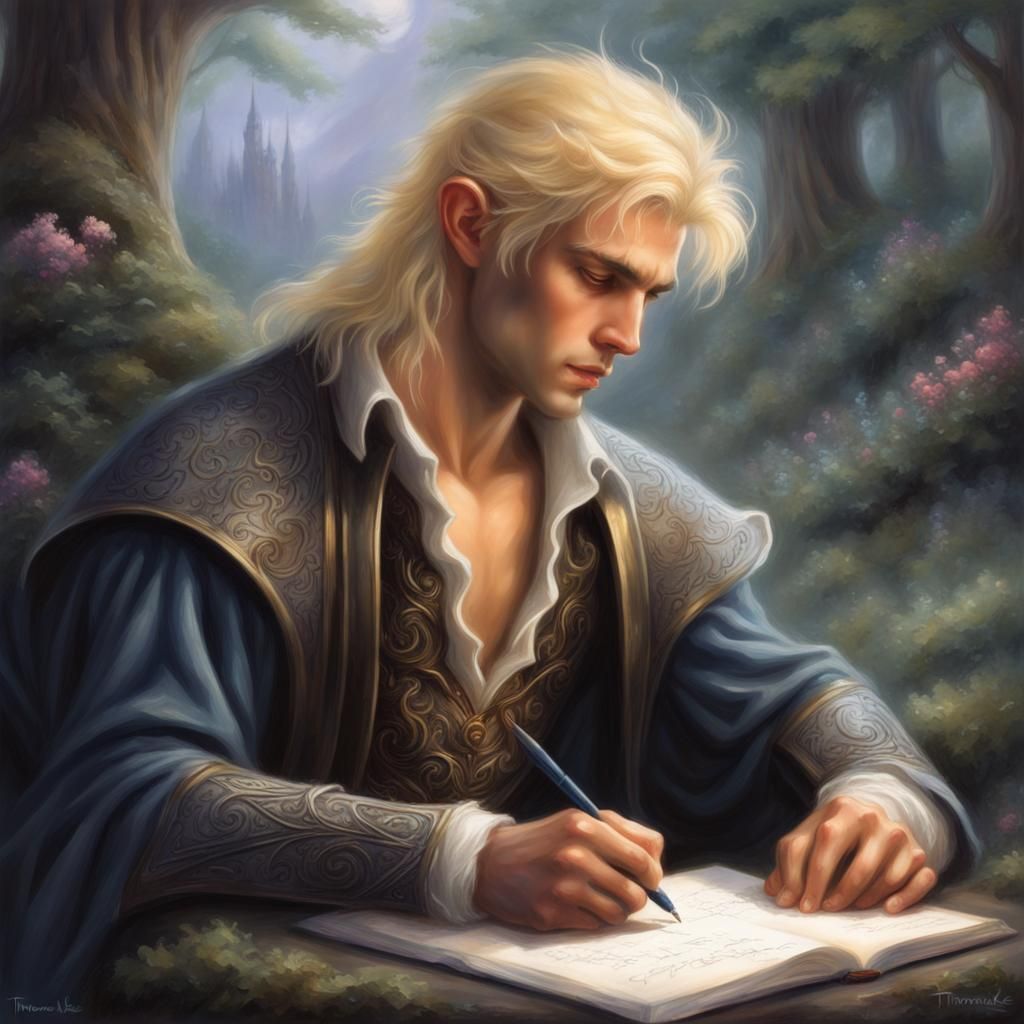 Ethereal Dark Elf Writing Love Poem