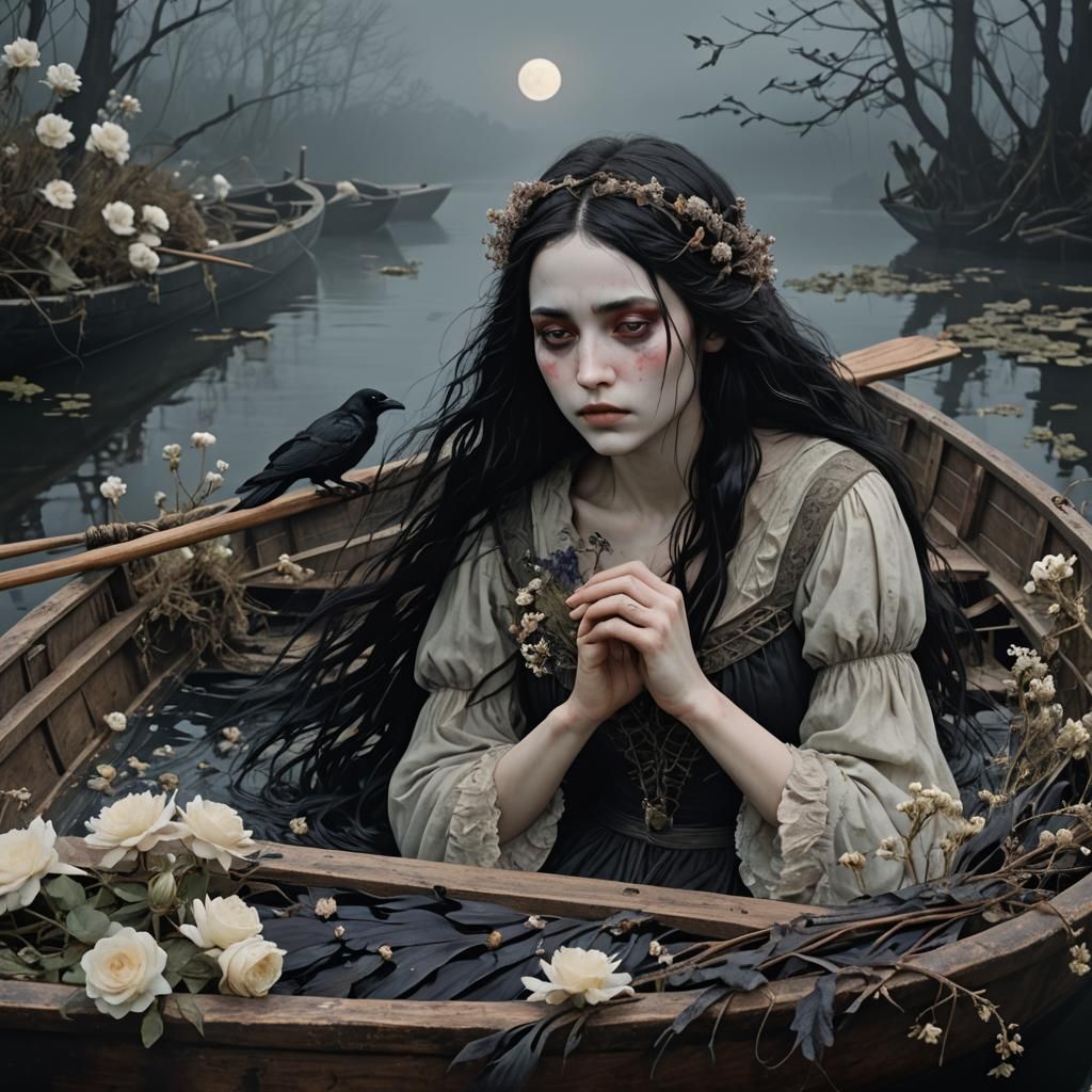 Eerie River Crossing in Dark Fantasy Style