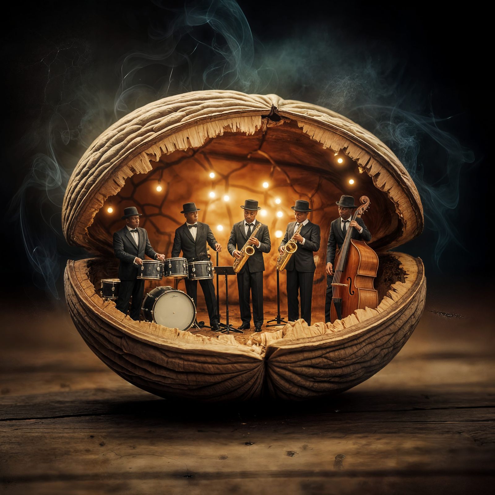 Miniature Jazz Band Inside a Walnut Shell