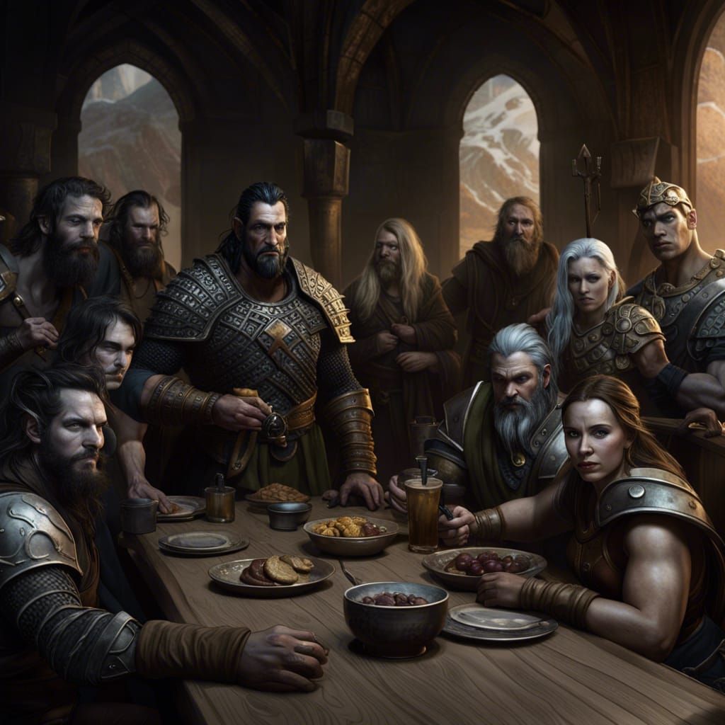 Fantastical Last Supper with Warriors and Giants