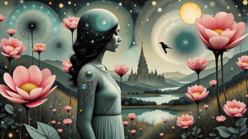 Surreal Garden with Geometric Flowers in Photorealistic Styl...