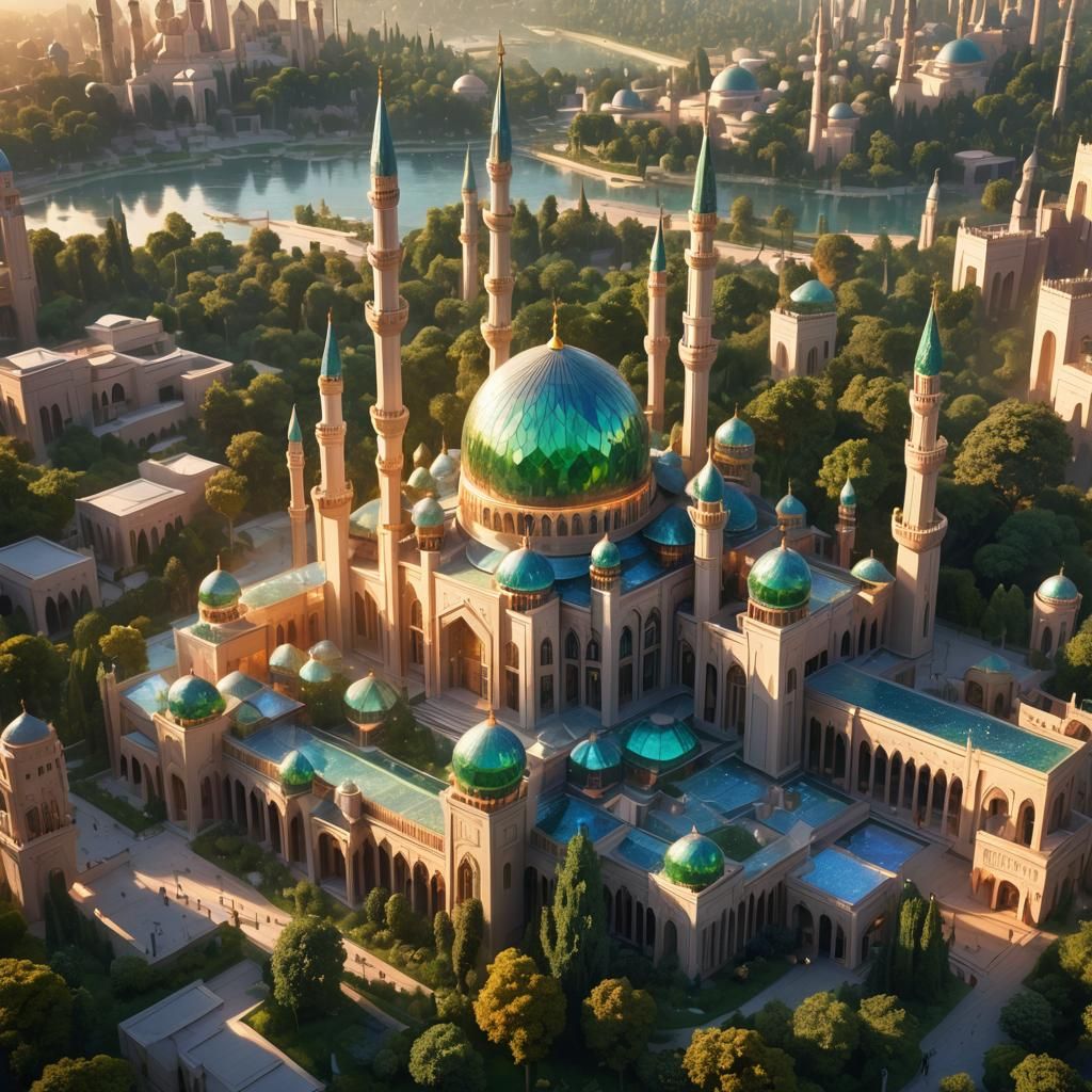 Crystal Mosque: High-Fantasy Architecture in Golden Light