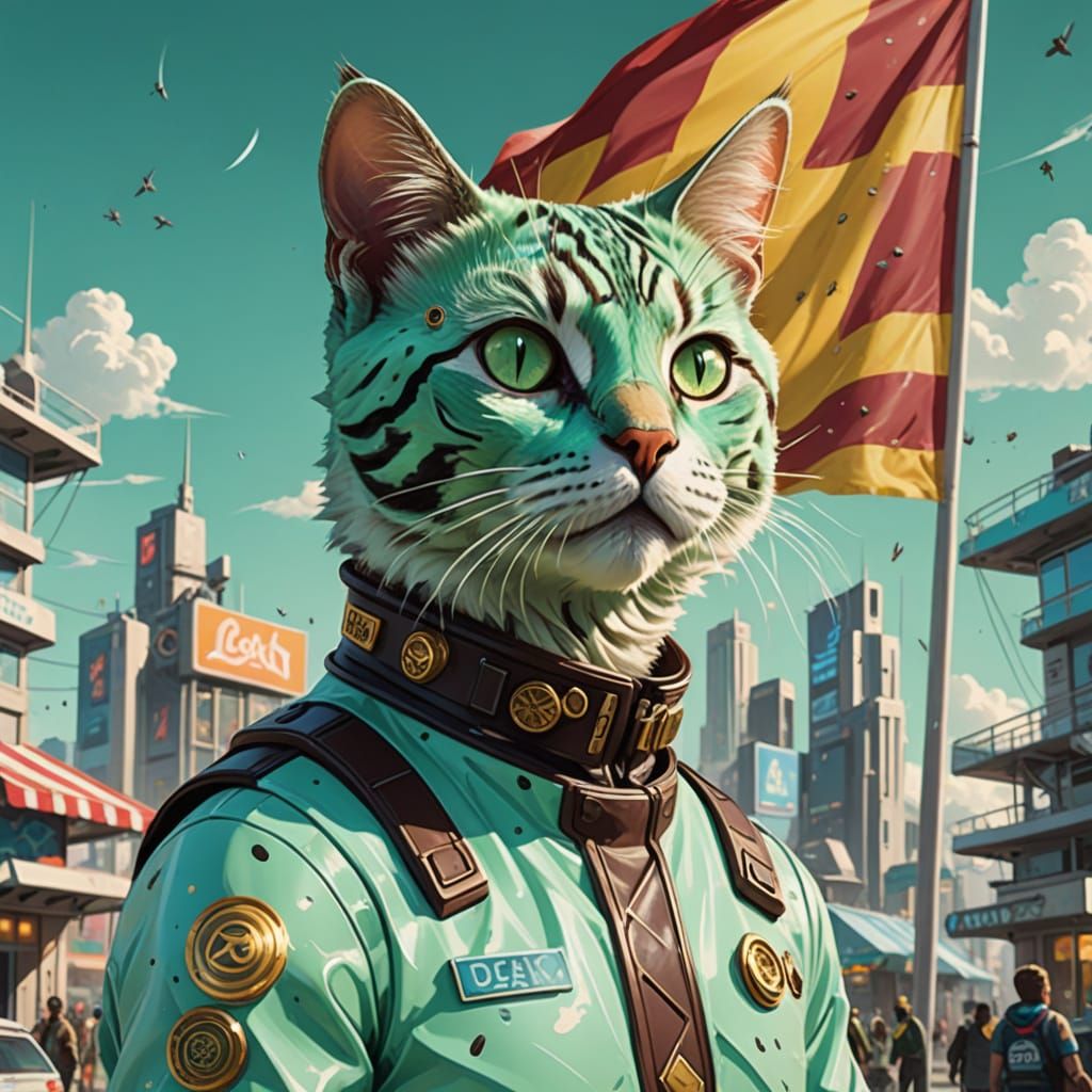 Whimsical Mint Chocolate Chip Cat in Futuristic Digital Art
