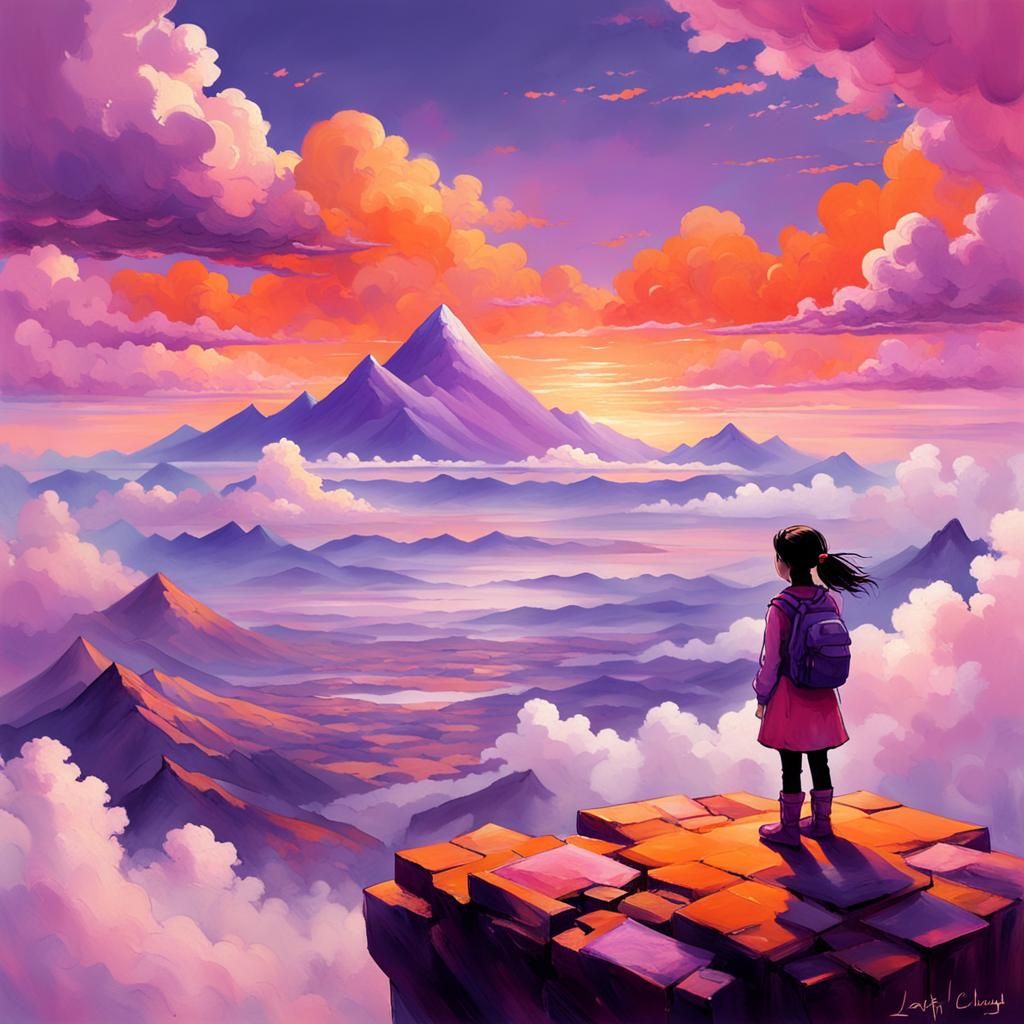 Girl Gazing at Mountains: Matte Painting