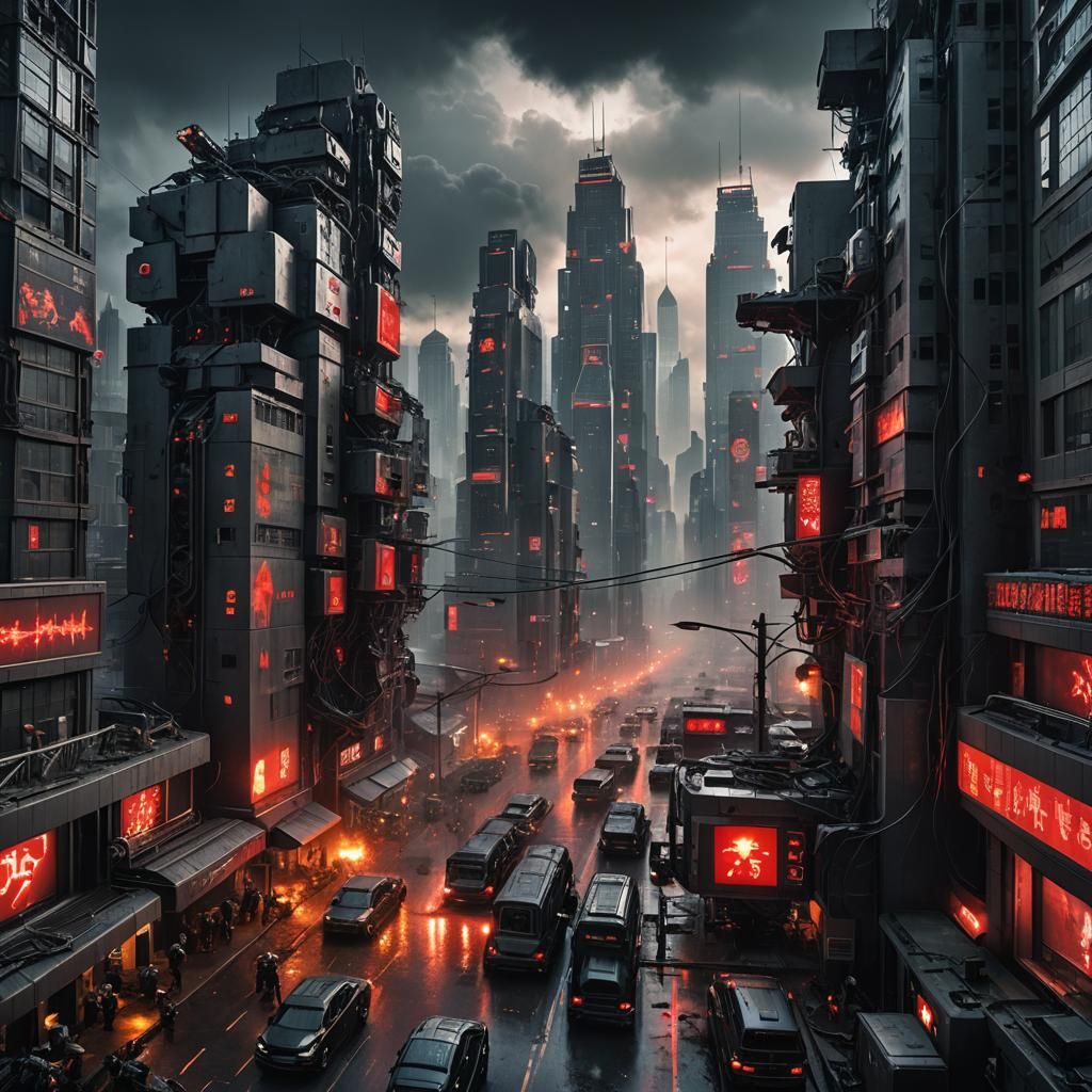 Dystopian City Controlled by AI: A Cyberpunk Vision