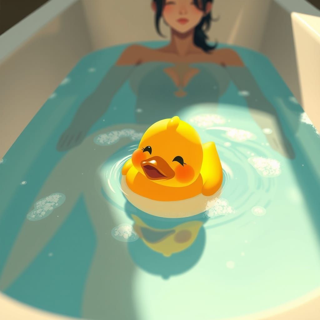 Soothing Azure Bath Scene with Rubber Duck