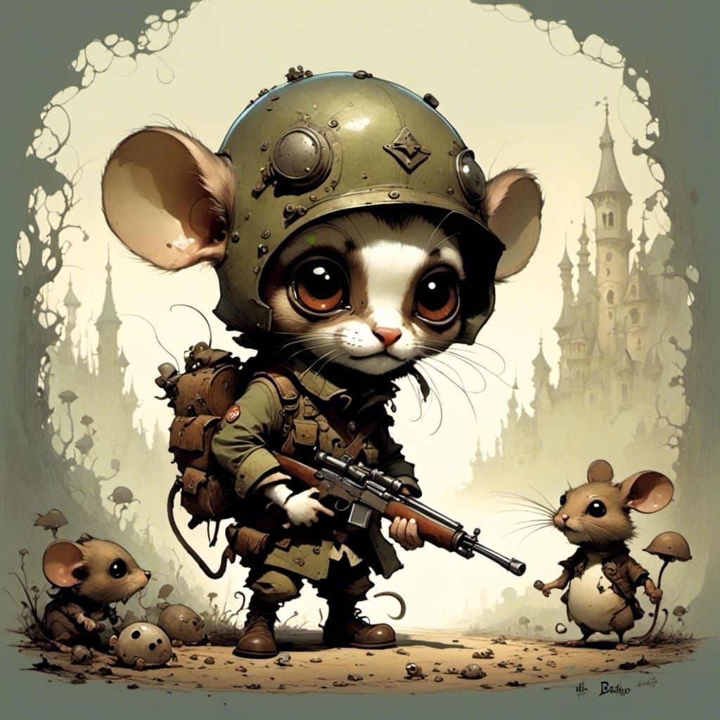 Chibi Soldier Versus Creepy Mouse in Battle