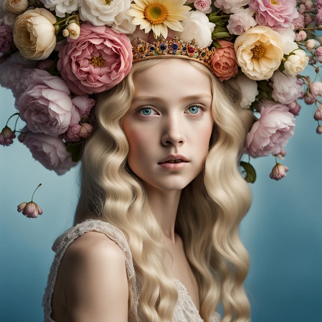 Gothic Venus with Flower Crown: Surreal Portrait