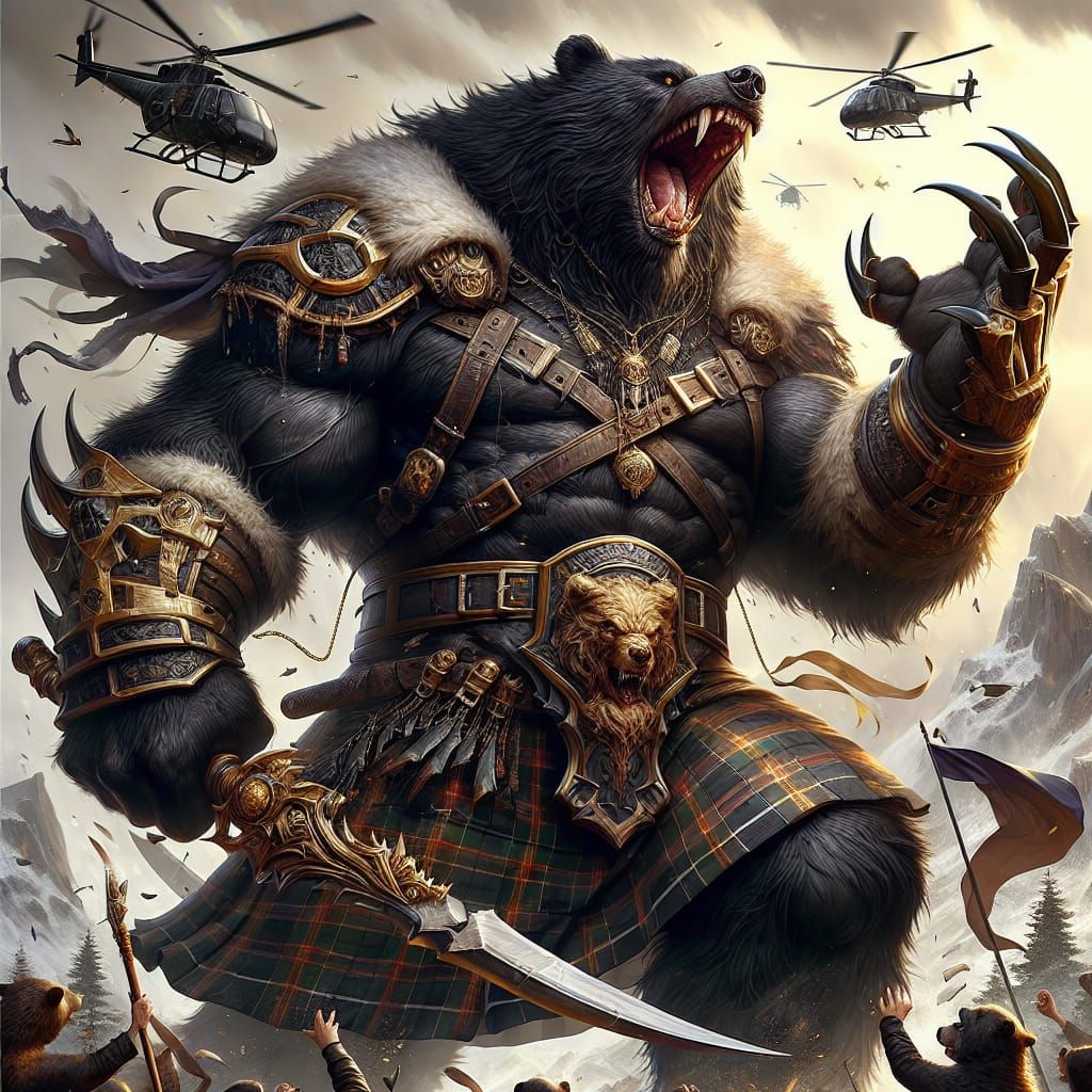 Colossal Werebear Wreaking Havoc: Fantasy Concept Art