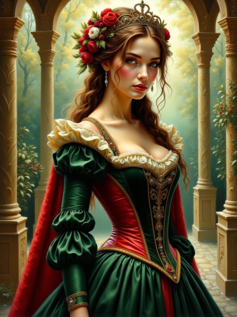 Medieval Princess Yule in Velvet Dress with Pearl Circlet