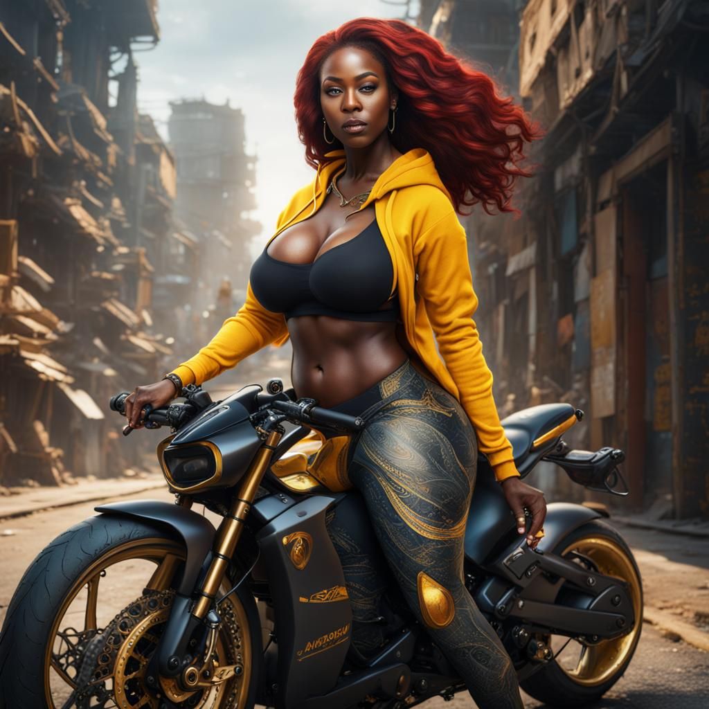 Woman on Power Bike in Comic Book Style