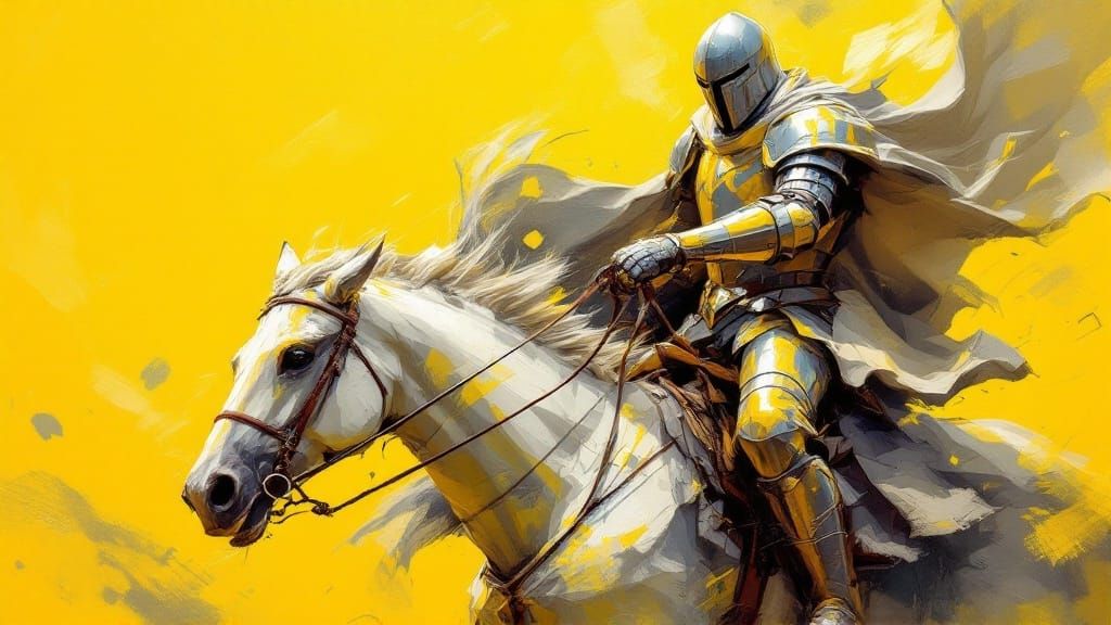 Medieval Knight in Vibrant Gallop, Fantasy Art Style