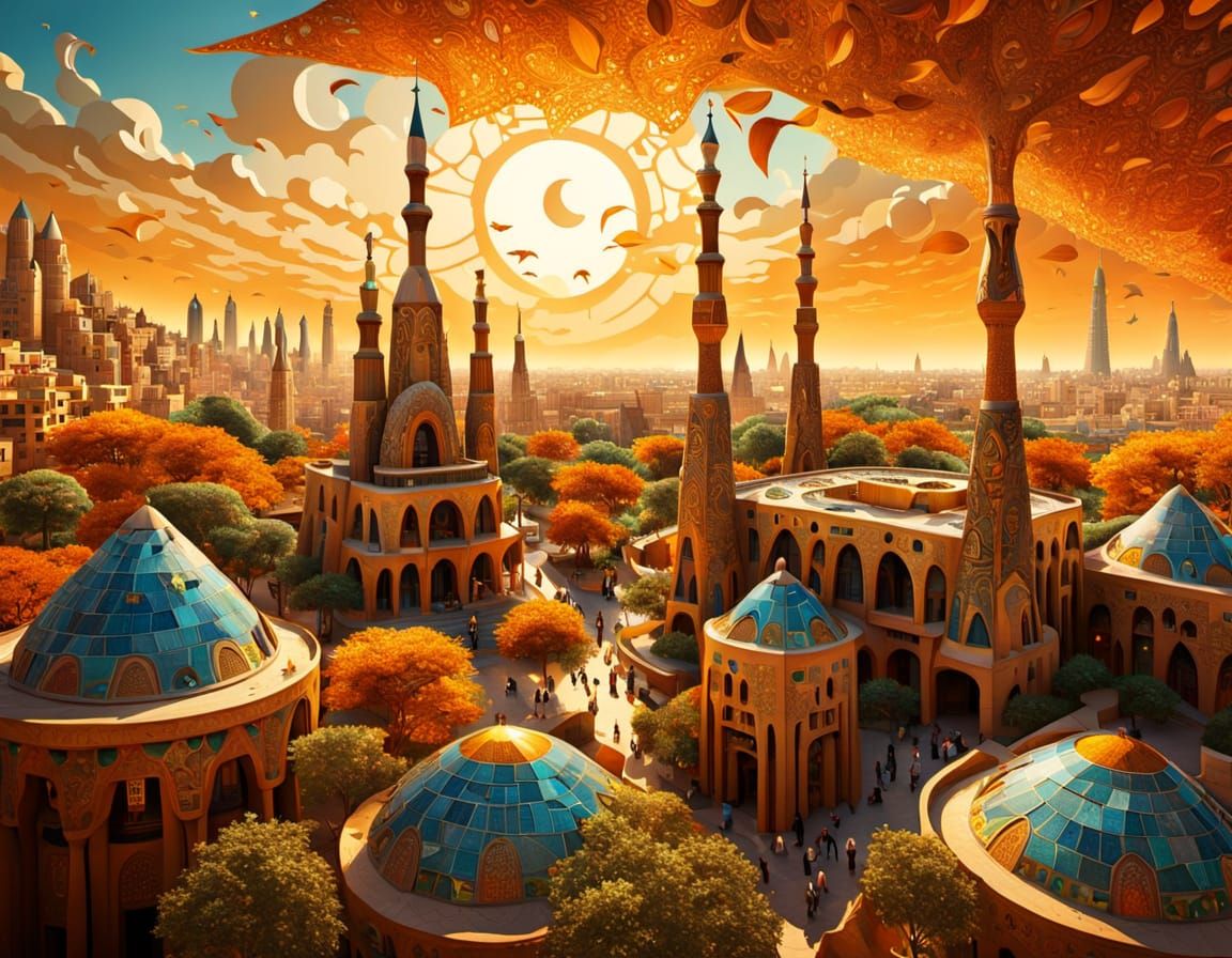 Surreal Egyptian City in Gaudi Style