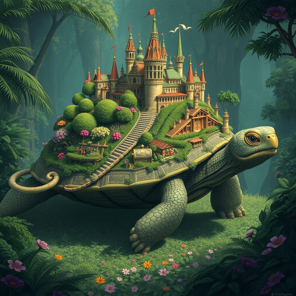 Giant Turtle City in Lush Jungle