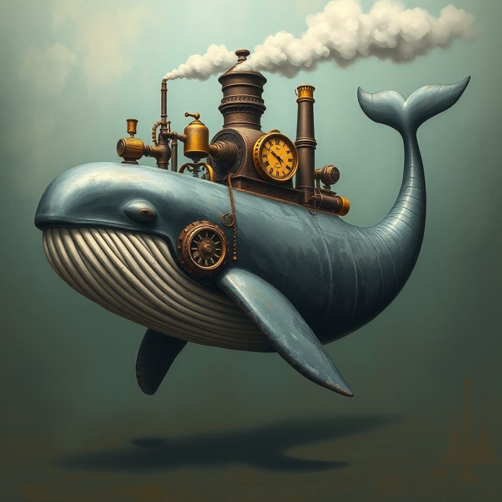 Steampunk Whale with Clockwork Tail Engine