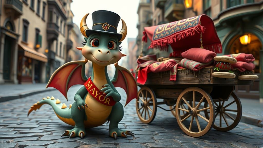 Cartoon Dragon Mayor in Aardman Animation Style