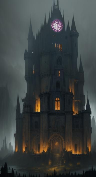 Ruined Castle in Rainstorm: Dark Fantasy Concept Art