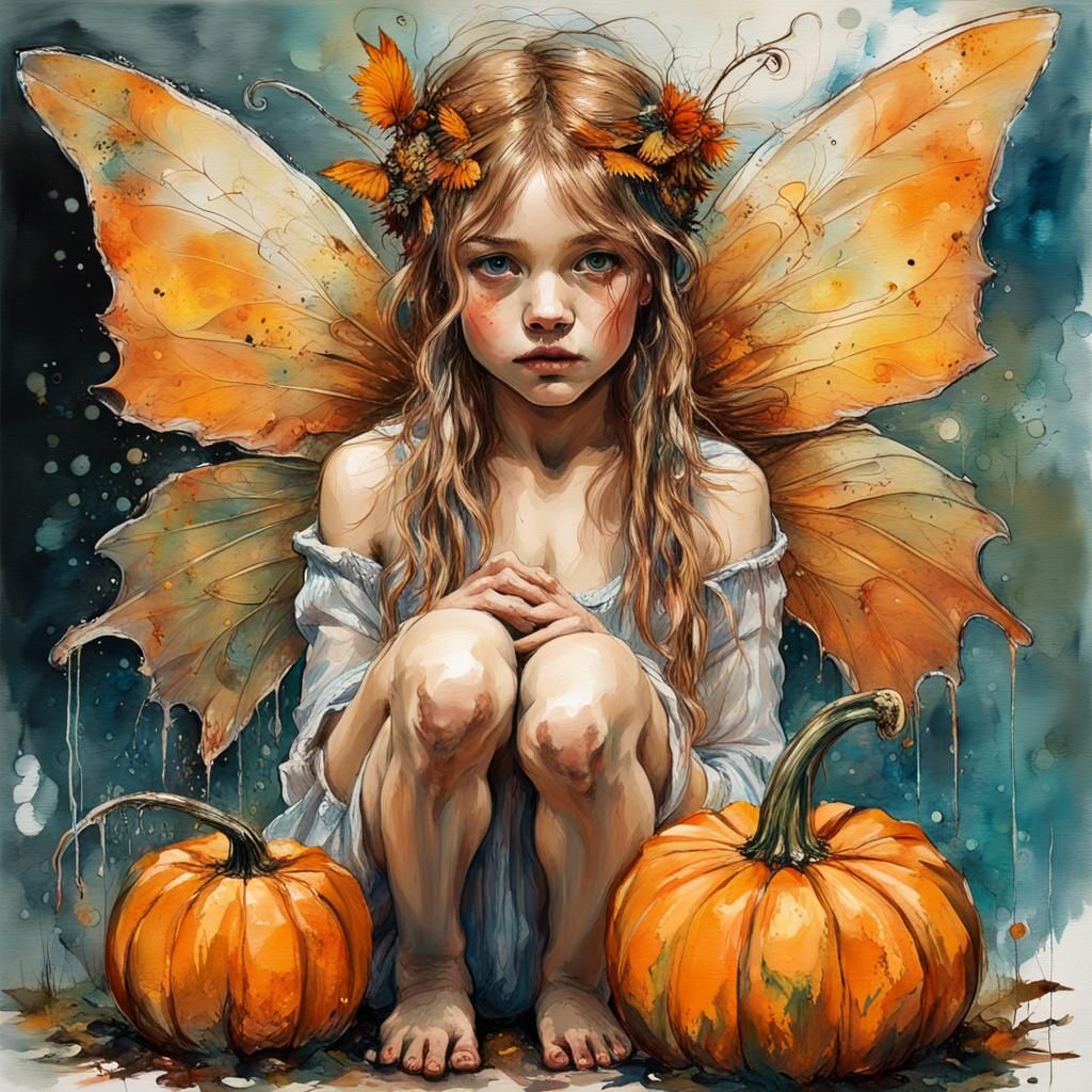 Fairy with Pumpkin in Impressionistic Impasto Style