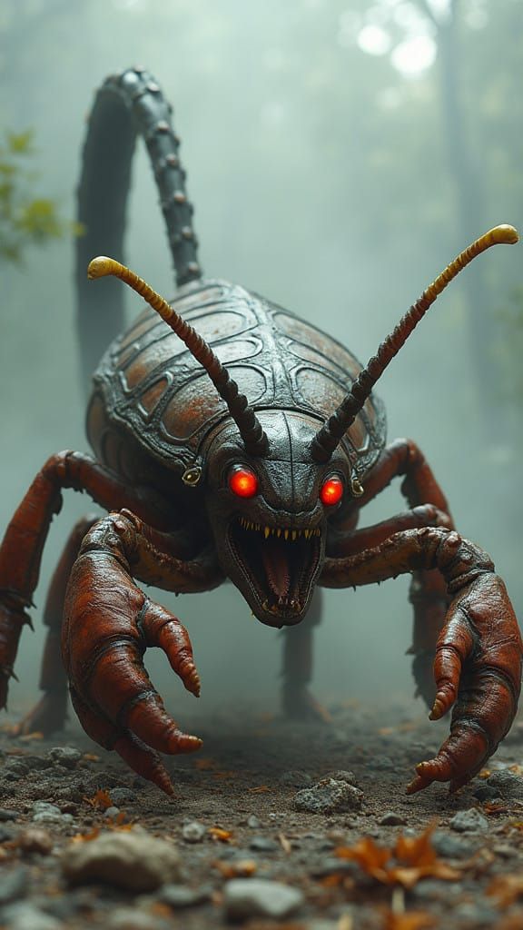 Gargantuan, Hyper-Realistic Cockroach-Scorpion Hybrid in Dar...
