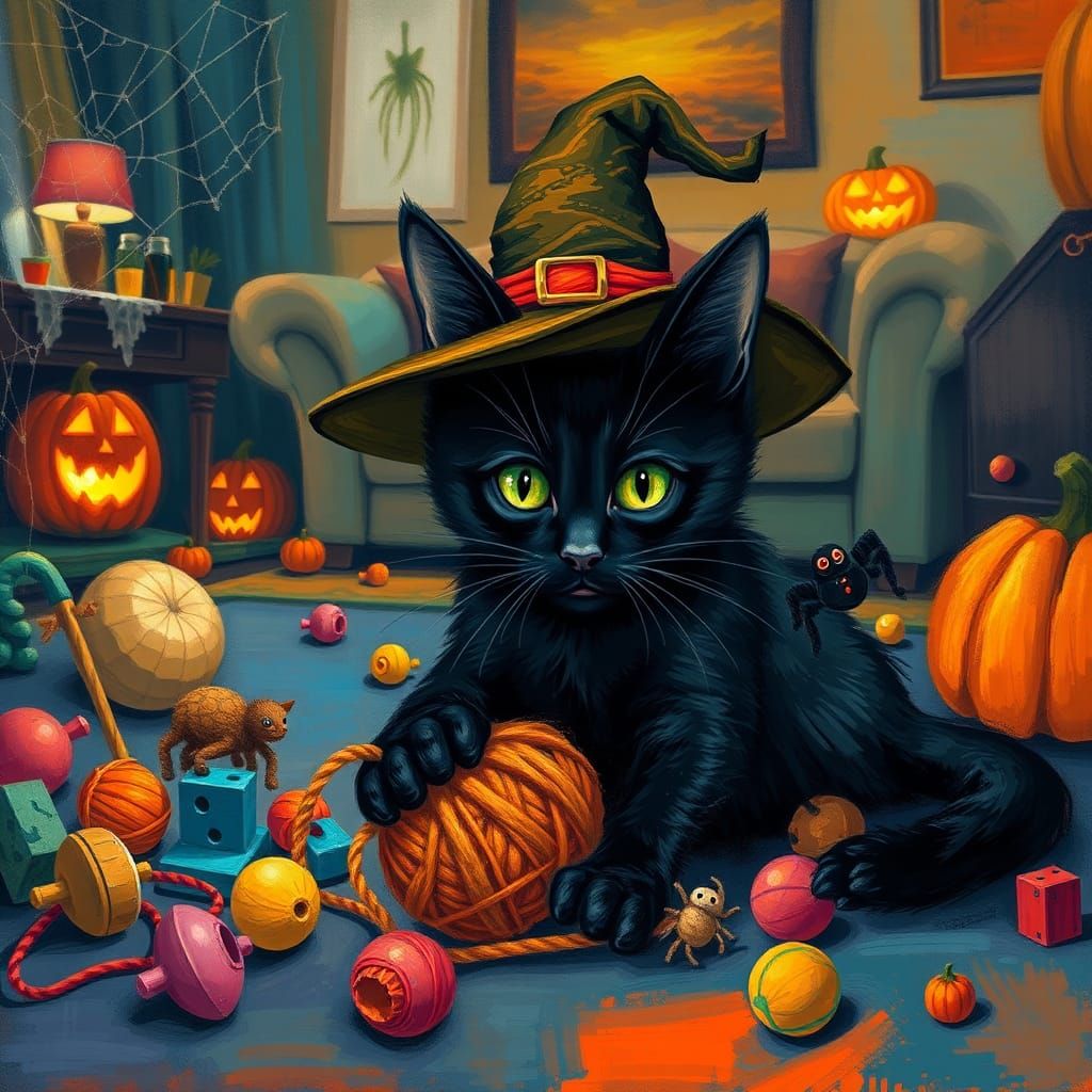 Black Cat's Halloween: An Abstract Expressionist Vision