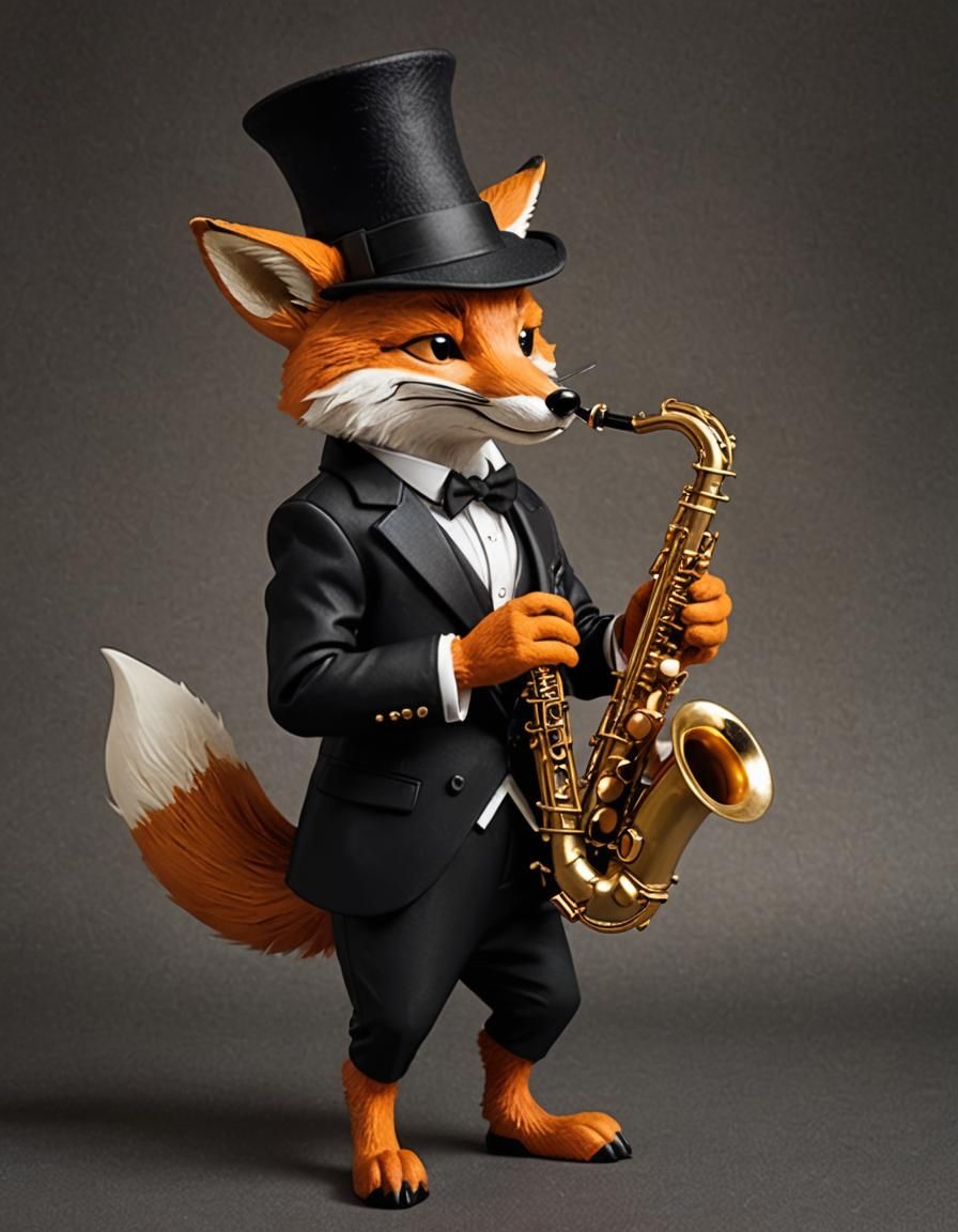Fox Plays Saxophone in Jazz Band Style