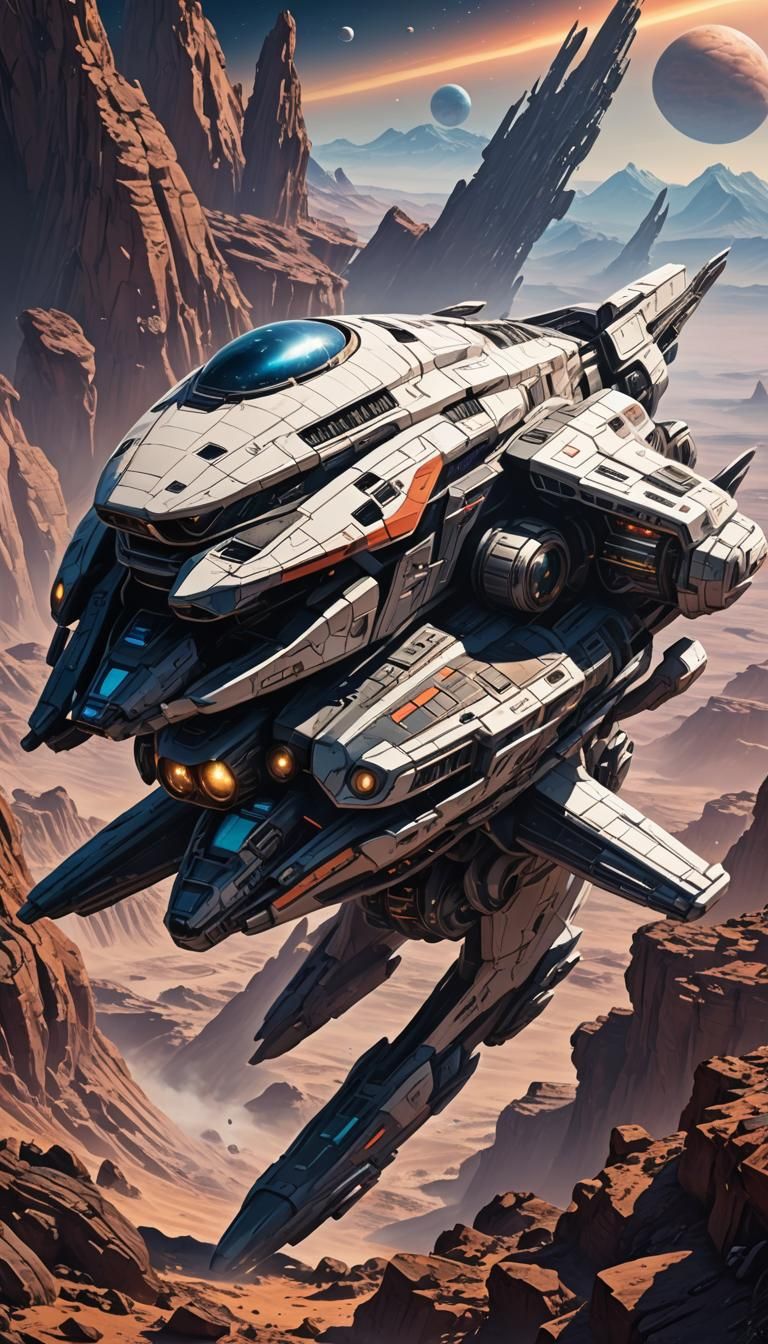 Alien Planet Explorer Starship in Anime Style