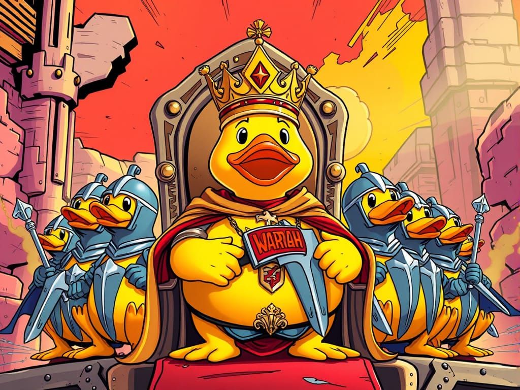Comic Book Rubber Duck King Rules with a Quacking Iron Fist