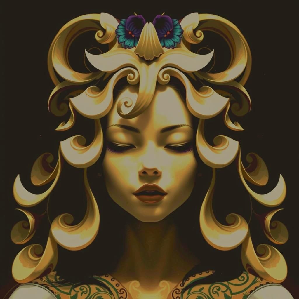 Photorealistic Portrait of Woman with Flowers in Forest