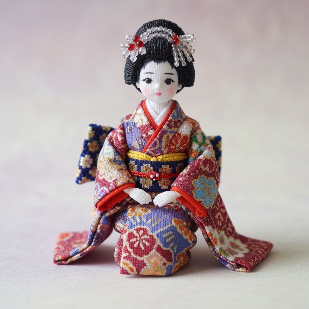 Detailed Bead Doll in Traditional Japanese Kimono