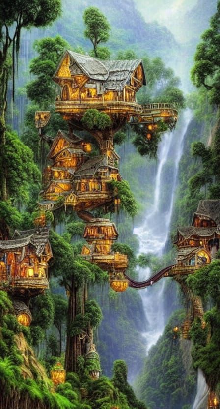 Futuristic Dwarven City in Jungle Landscape