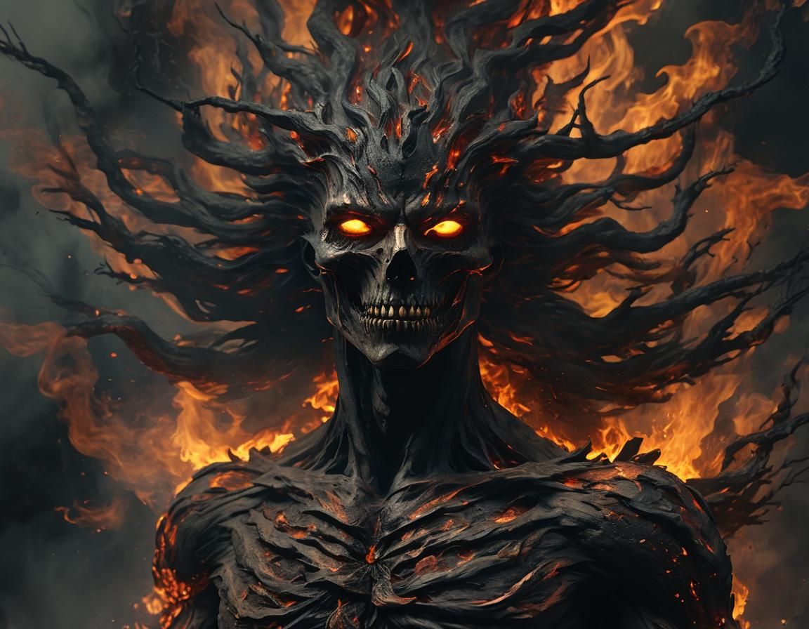 Flaming Spirit Rising in Dark Surrealism