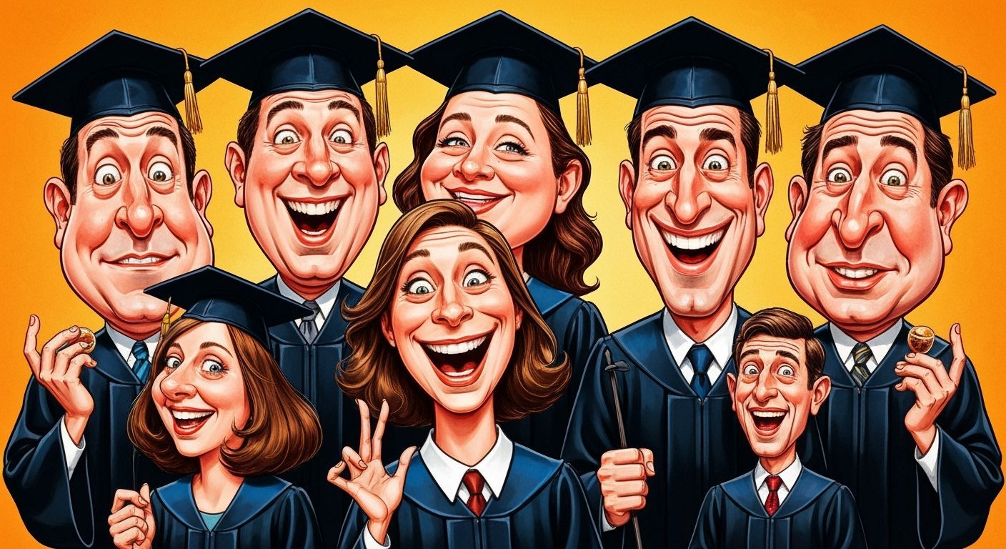 Funny Graduate Caricatures in Vibrant Cartoon Style