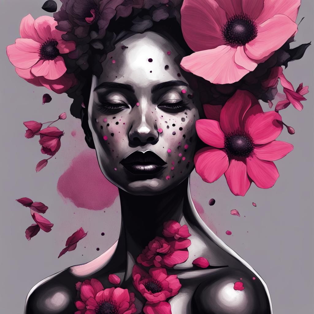 Floral Woman Portrait Inspired by Ismael Nery, Watercolor