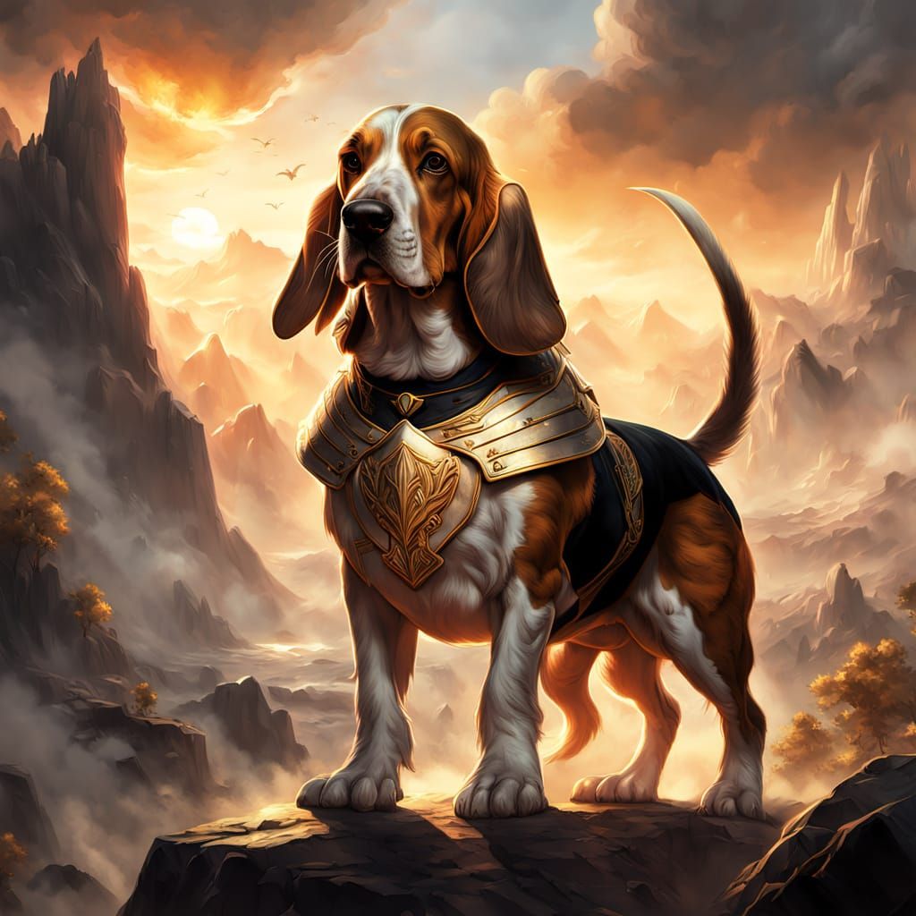 Basset Hounds as Legendary Guardians in Epic Fantasy Art