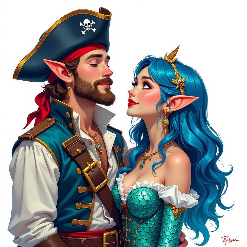 Pirate Mermaid Couple in Hyperrealistic Style