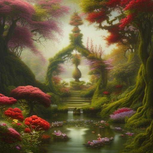 Exquisite Topiary Garden with Marble Statues