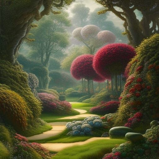 Exquisite Topiary Garden Landscape Photoillustration