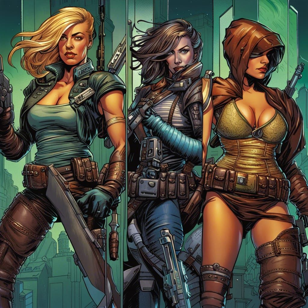Female Bounty Hunters in Comic Book Style