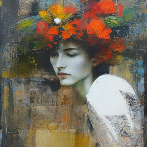 Girl with Flowers: Dreamlike Watercolor Art