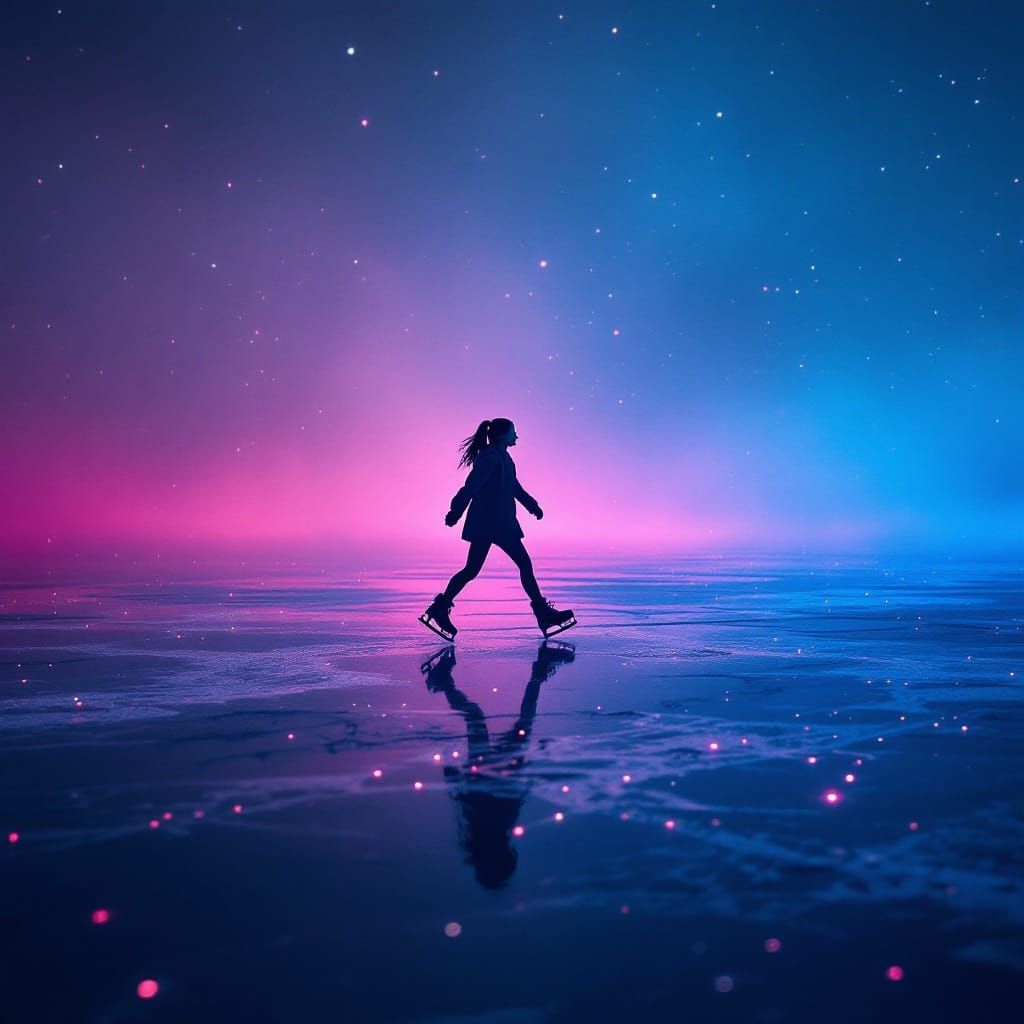 Ethereal Ice Dance: Skater in Blue and Pink Light