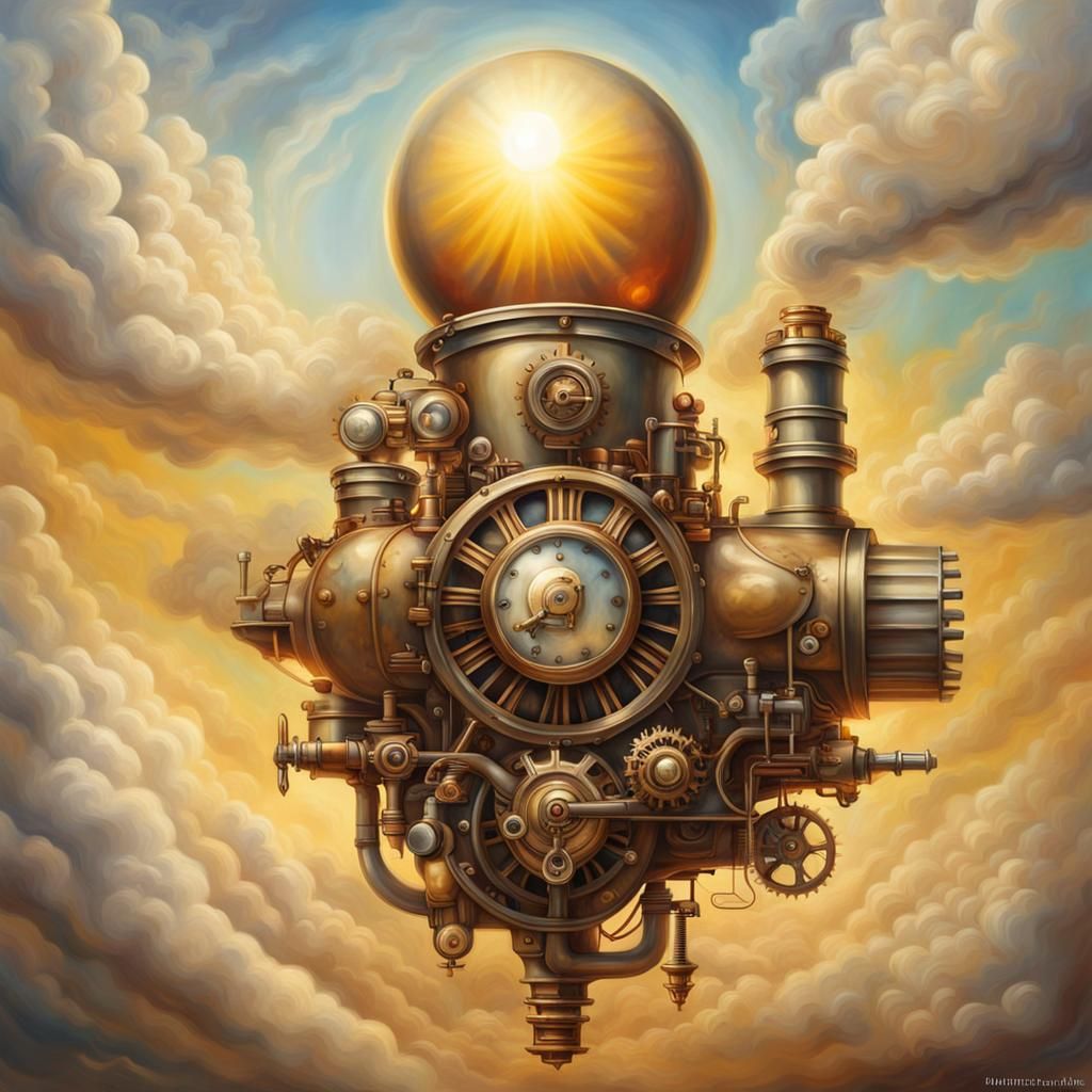 Surreal Melting Continent with Steampunk Engine