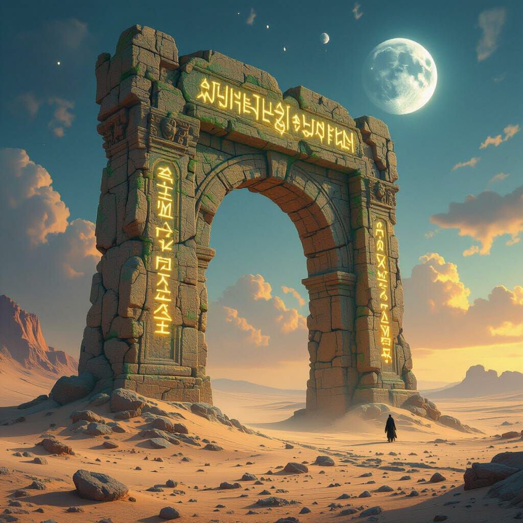 Arcane Archway in Desert Landscape: Epic Fantasy