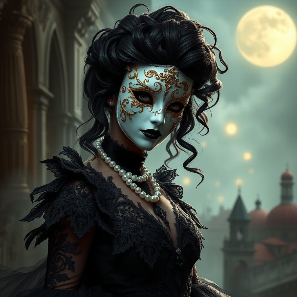Mysterious Woman in Venetian Mask, Gothic Fantasy