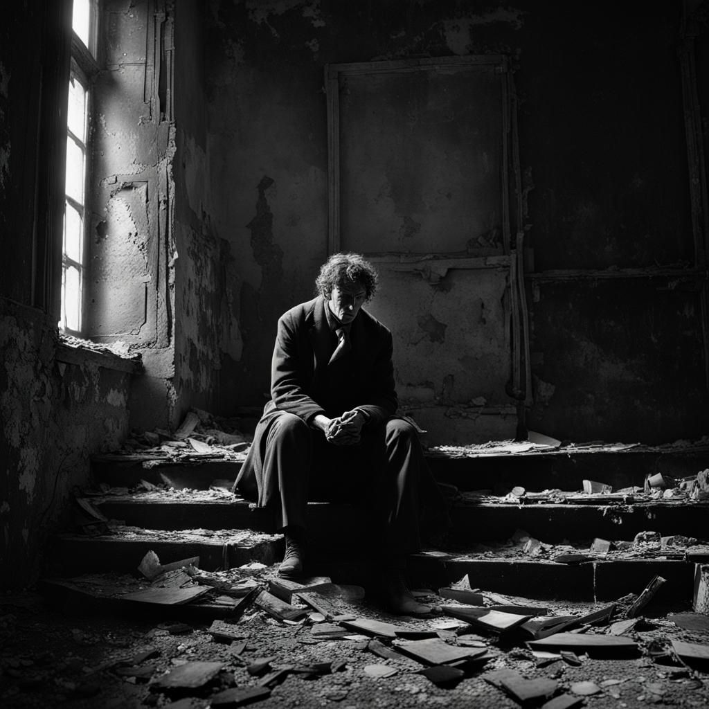 Melancholic Figure in Shadows of Despair