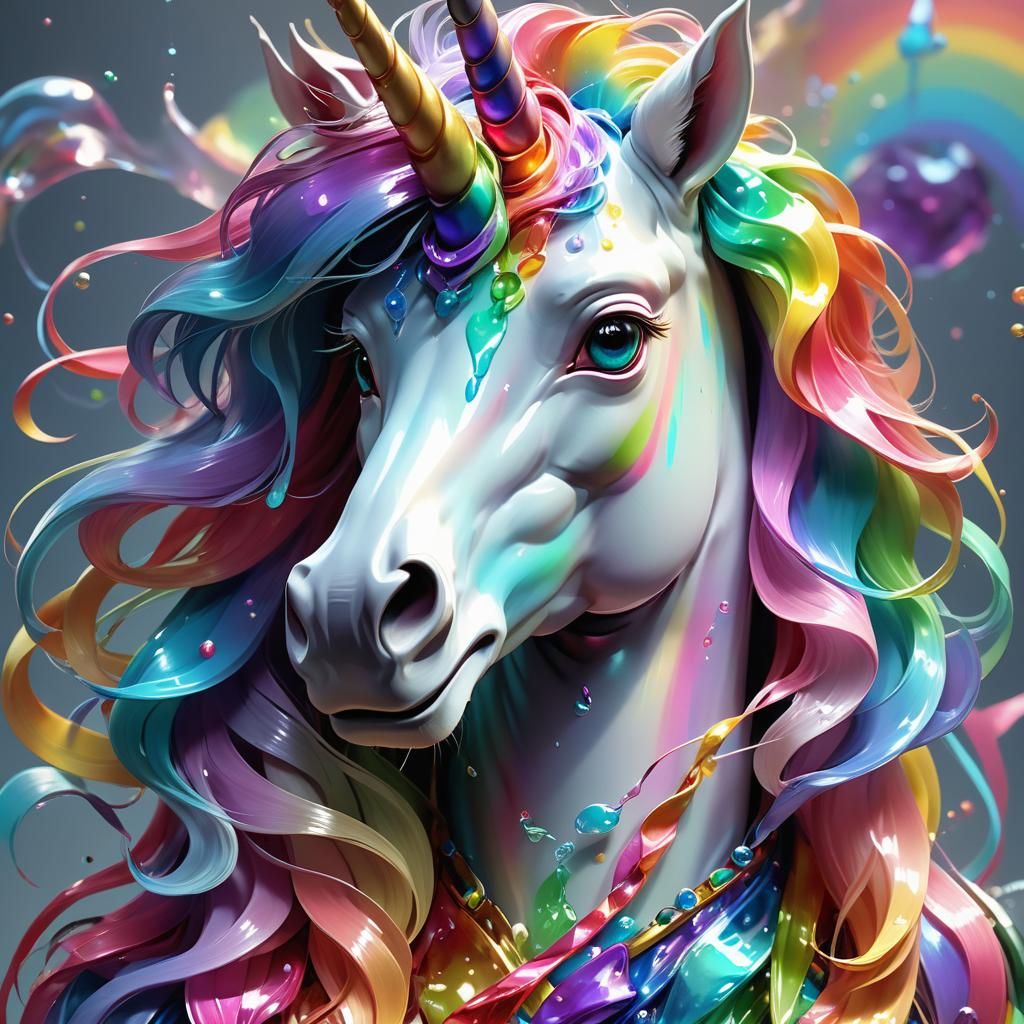 Rainbow Jelly Unicorn Portrait, Detailed Concept Art