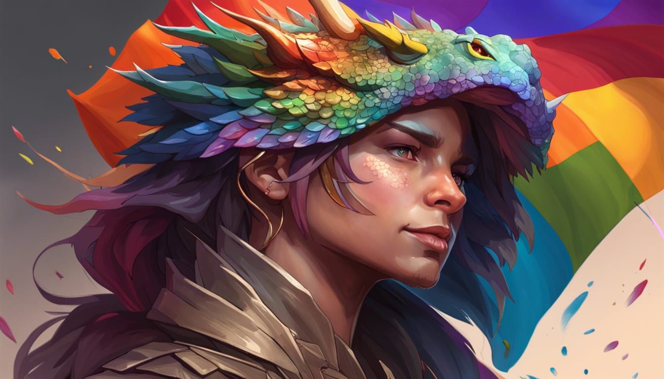 Pride Dragon Portrait in Art Nouveau Style
