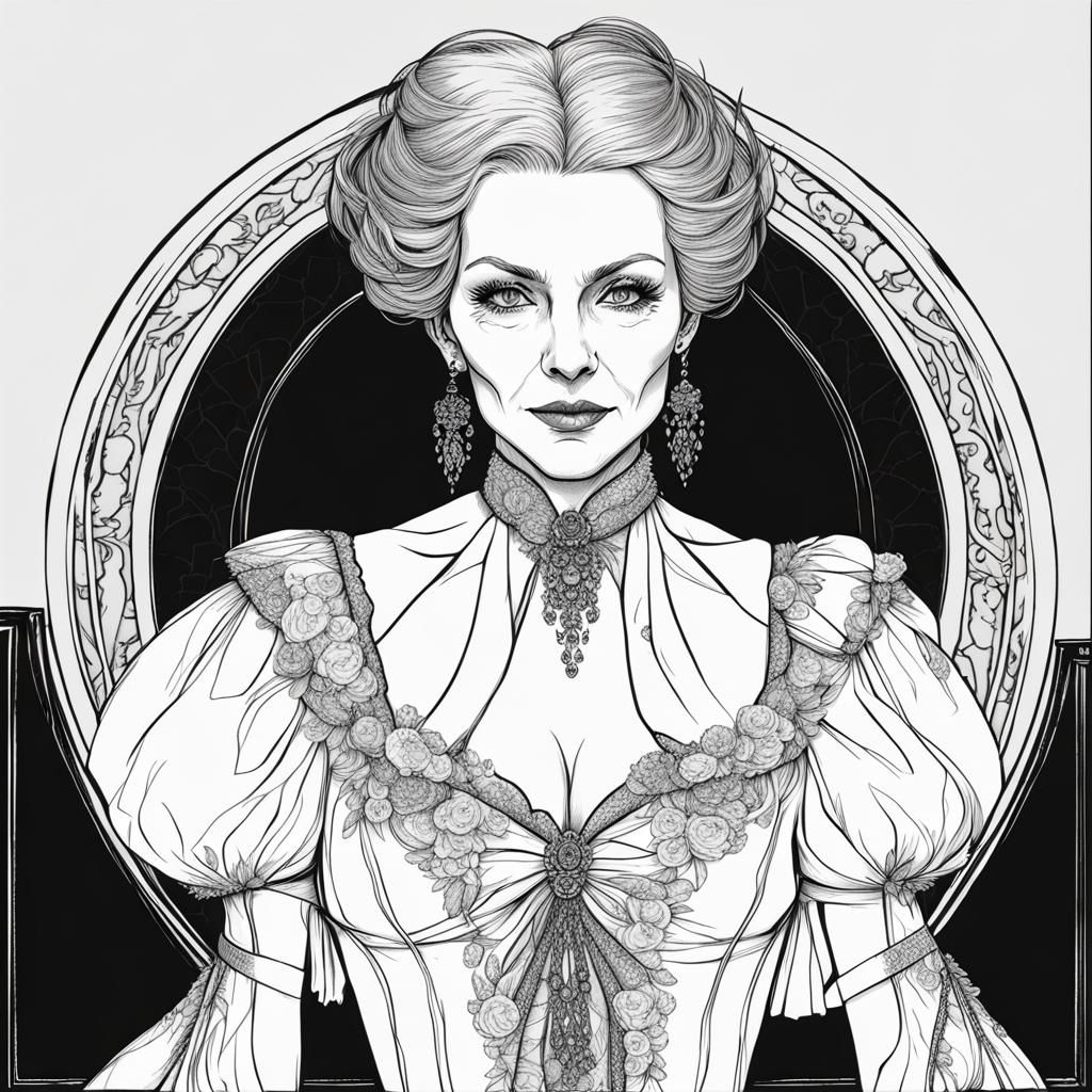 Vampire Lady Portrait in Topographical Line Art