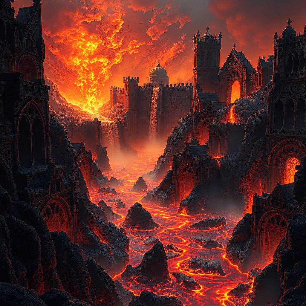 Infernal River Flows Through Gothic Hell Fortress